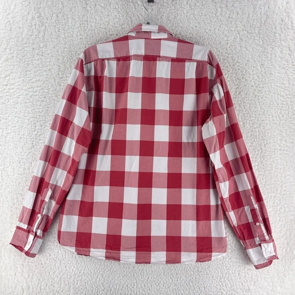 J. Crew Red Plaid Print Button-Up Shirt Mens Long Sleeve 100%‎ Cotton Size Large
